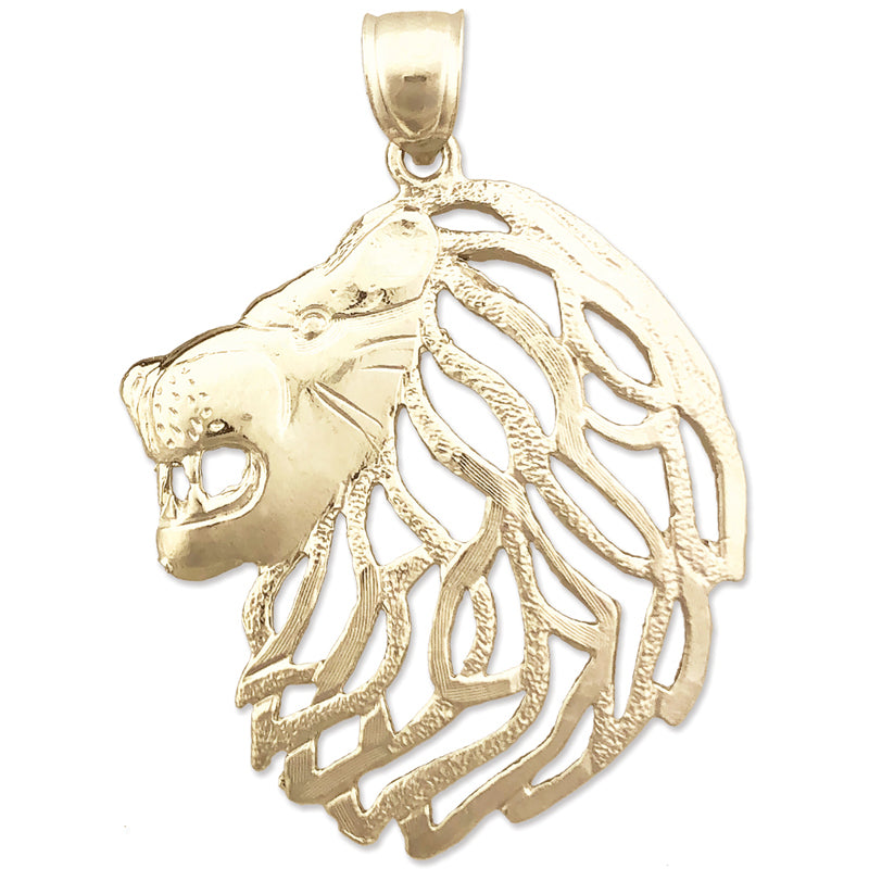 Image of ID 1 14K Gold Lion Head with Cut-Out Mane Pendant