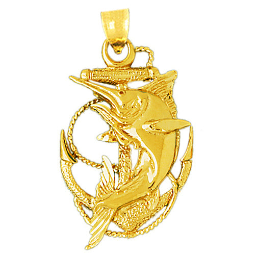 Image of ID 1 14K Gold Marlin Fish Caught In Ship Anchor Pendant