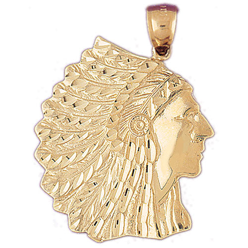Image of ID 1 14K Gold Native Indian Chief War Bonnet Pendant
