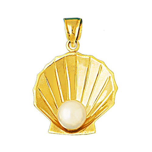 Image of ID 1 14K Gold Scallop Seashell with Pearl Accent Pendant
