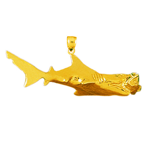 Image of ID 1 14K Gold Shark Catching A Fish Pendant