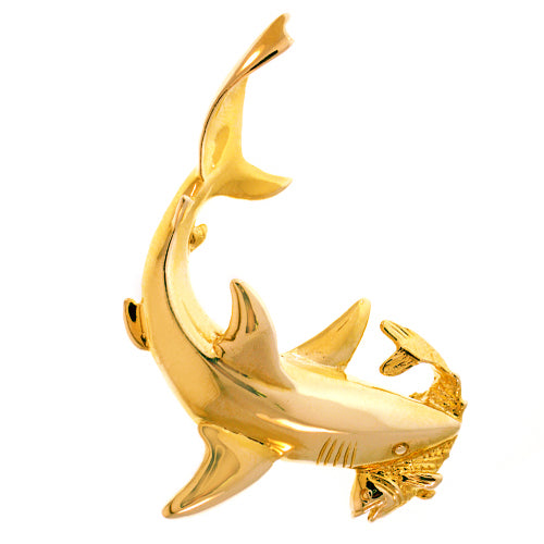 Image of ID 1 14K Gold Shark Catching Fish In Mouth Pendant