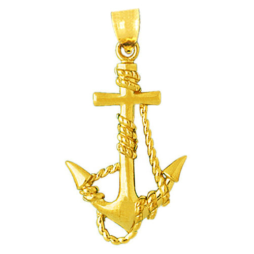 Image of ID 1 14K Gold Ship Anchor and Sailor Rope Pendant