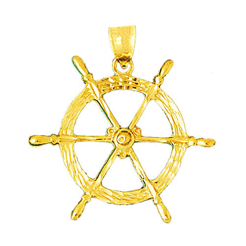 Image of ID 1 14K Gold Ship Wheel Nautical Pendant