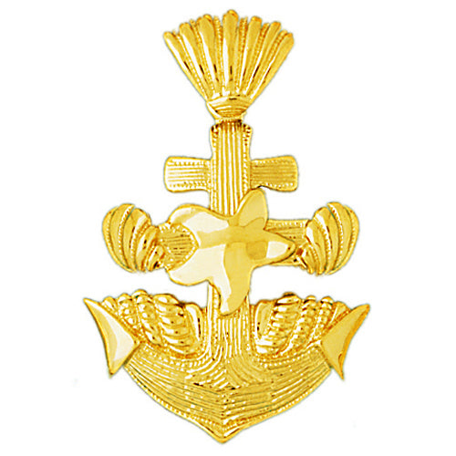 Image of ID 1 14K Gold Starfish Seashell and Ship Anchor Pendant