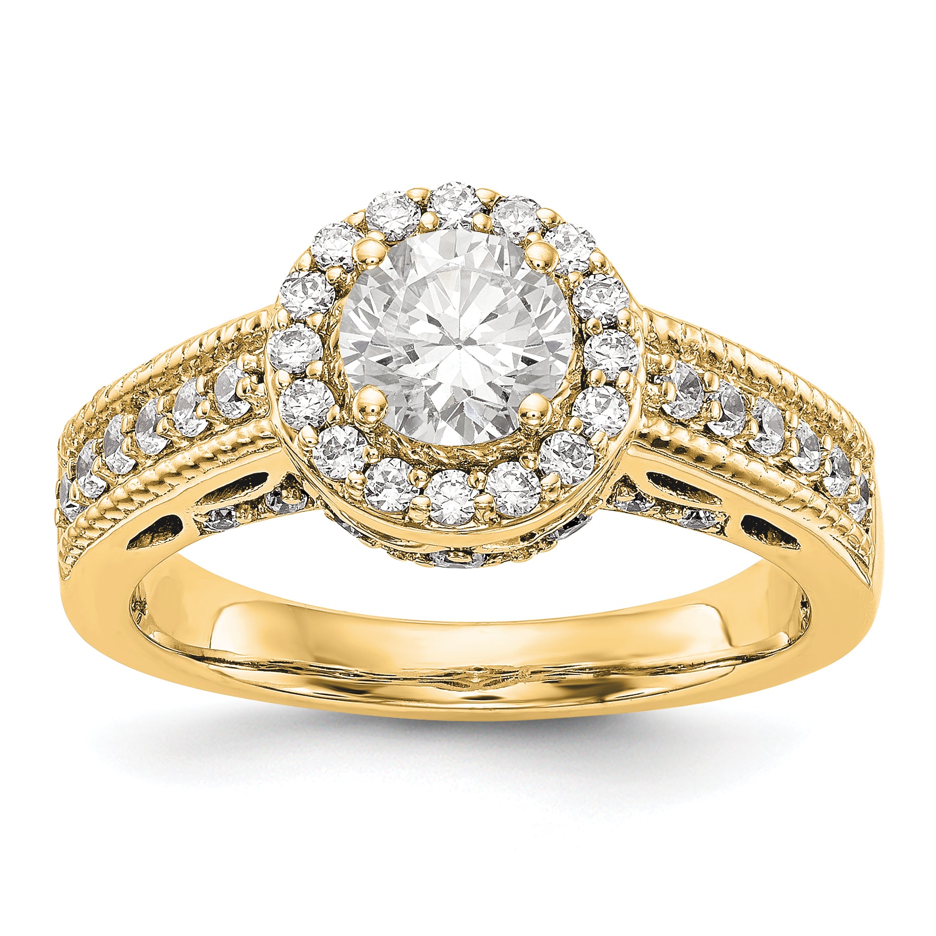 Image of ID 1 14K Round Simulated Diamond Halo Engagement Ring