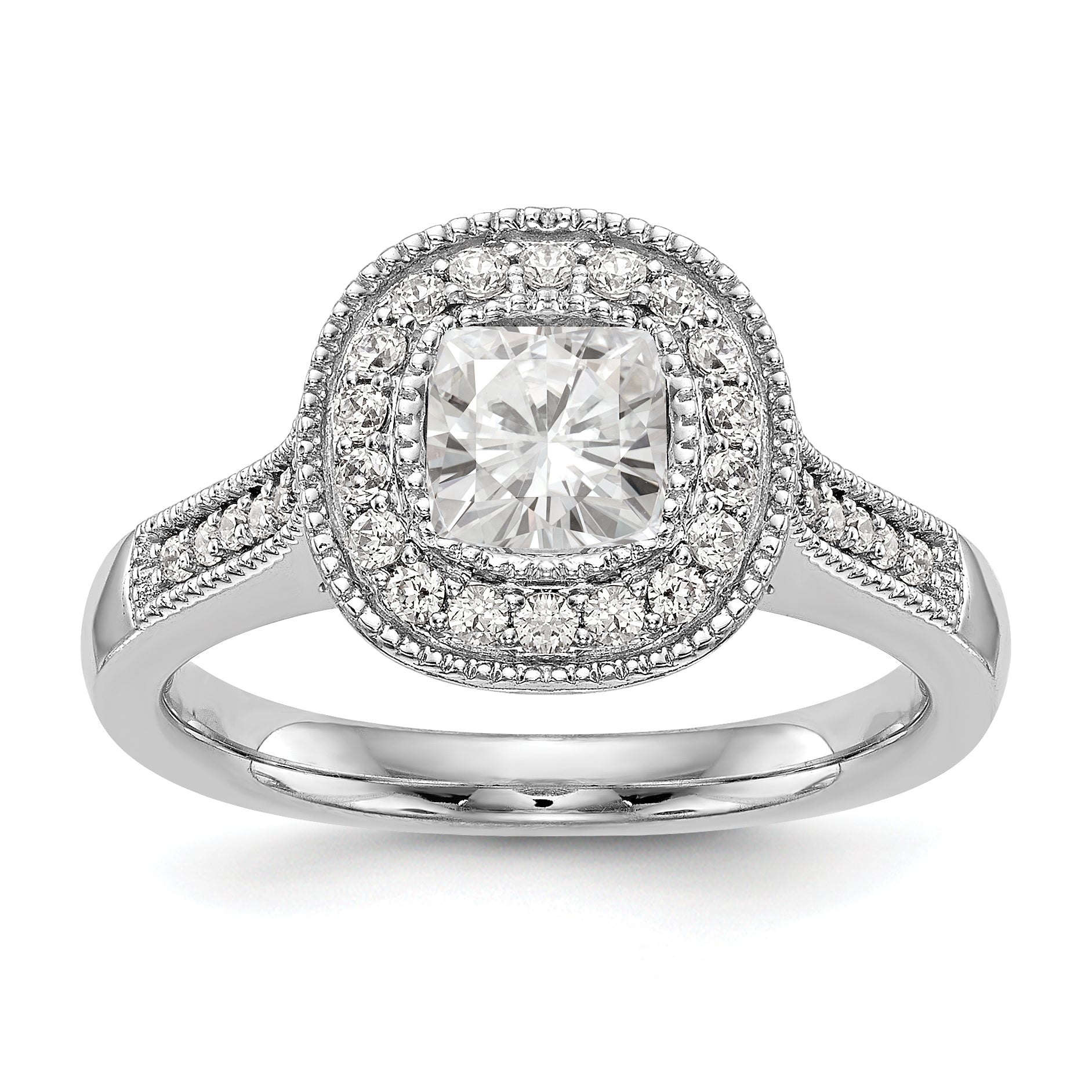 Image of ID 1 14K White Gold Cushion Bezel Simulated Diamond Halo Engagement Ring