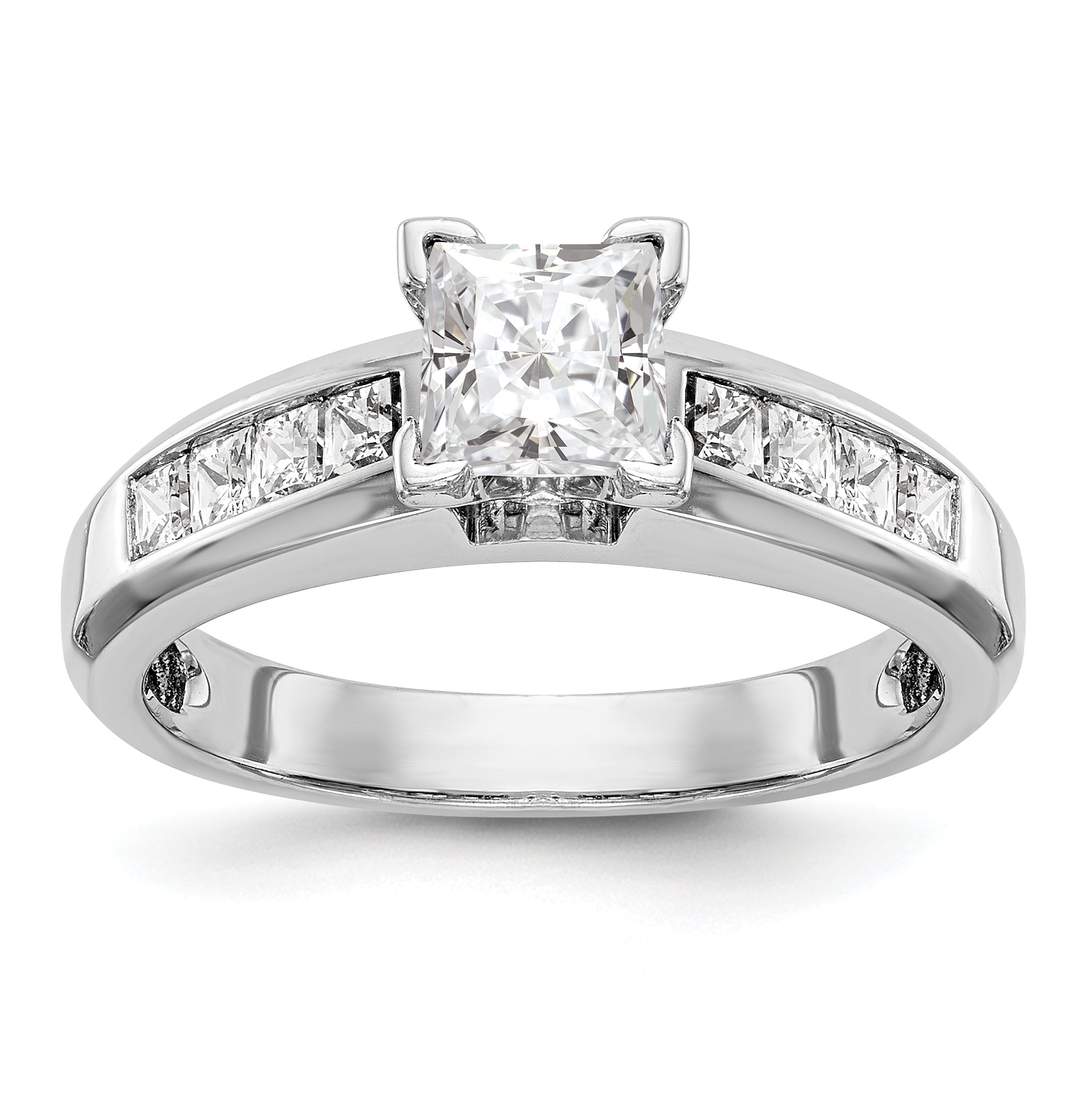 Image of ID 1 14K White Gold Peg Set Diamond Princess Cut CZ Engagement Ring