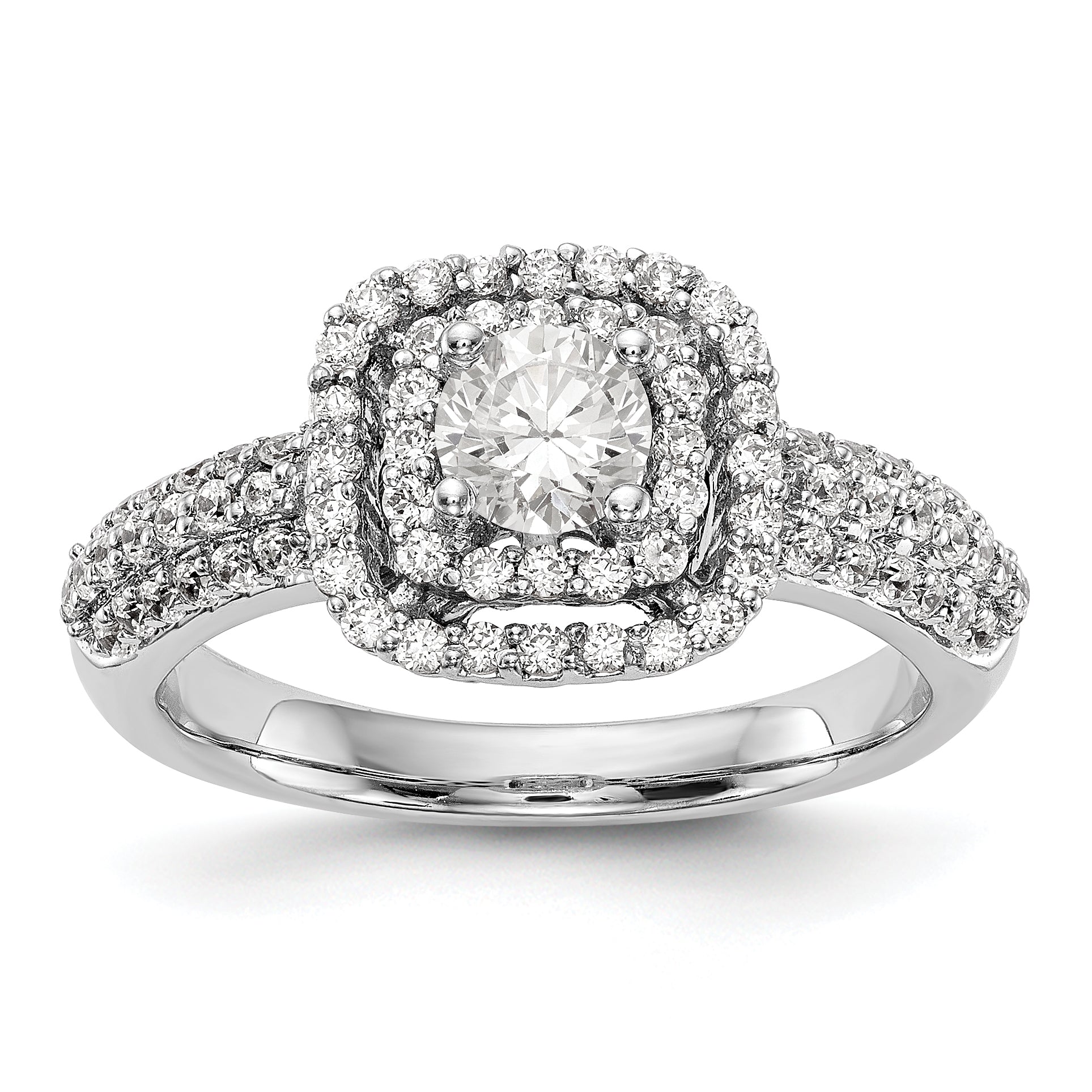 Image of ID 1 14K White Gold Simulated Diamond Double Cushion Halo Engagement Ring