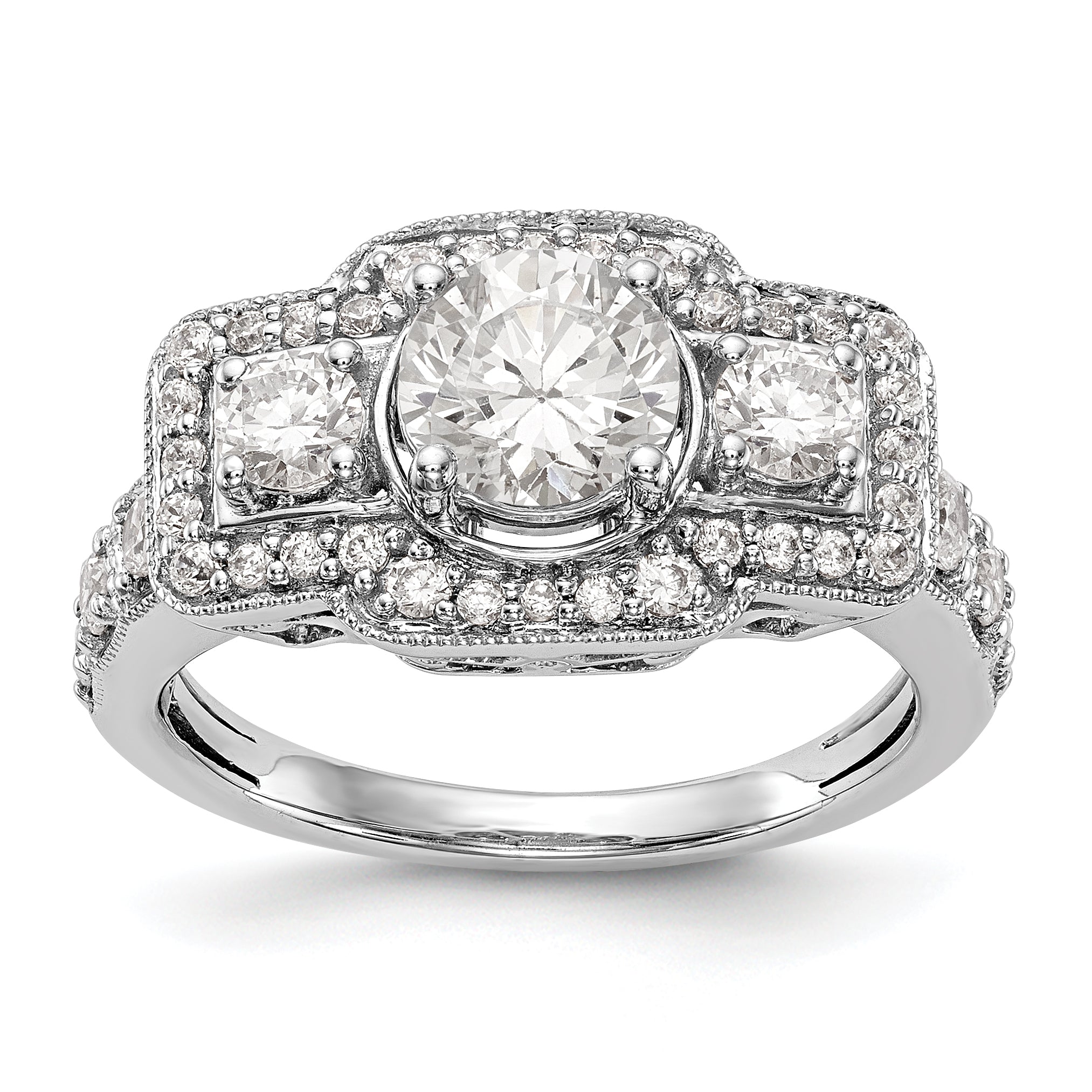 Image of ID 1 14K White Gold Simulated Diamond Fancy Halo Engagement Ring