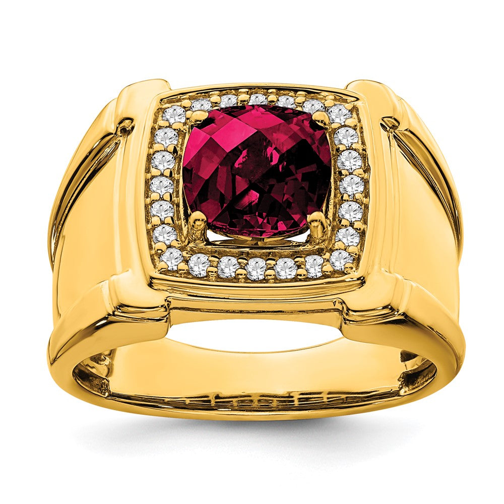Image of ID 1 14K Yellow Gold Created Checkerboard Ruby and Real Diamond Mens Ring