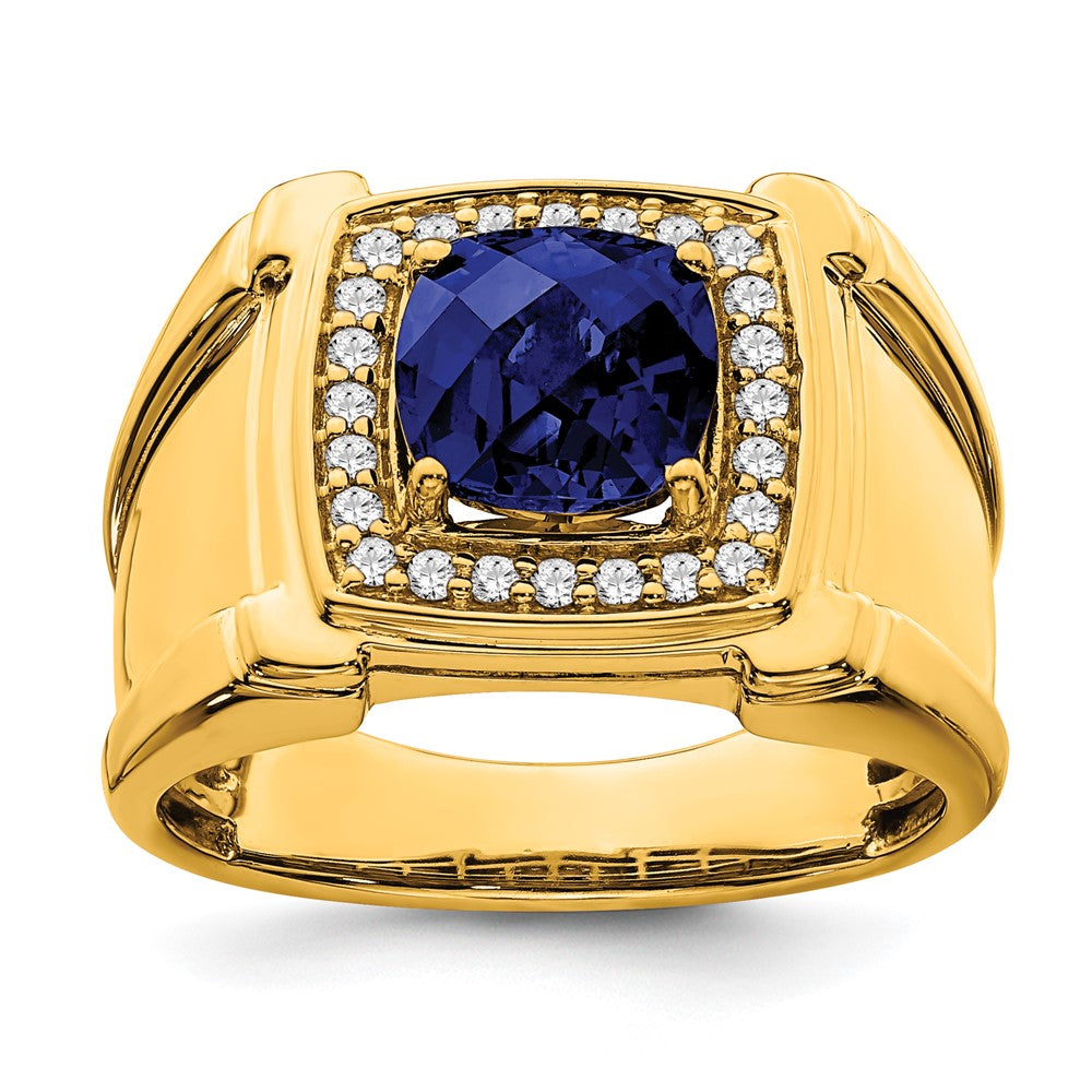 Image of ID 1 14K Yellow Gold Created Checkerboard Sapphire and Real Diamond Mens Ring