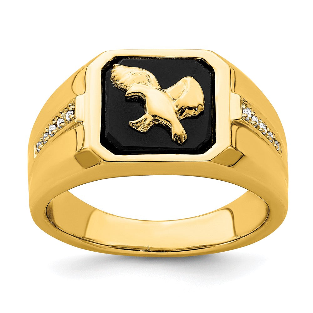 Image of ID 1 14K Yellow Gold Onyx and Real Diamond Eagle Mens Ring