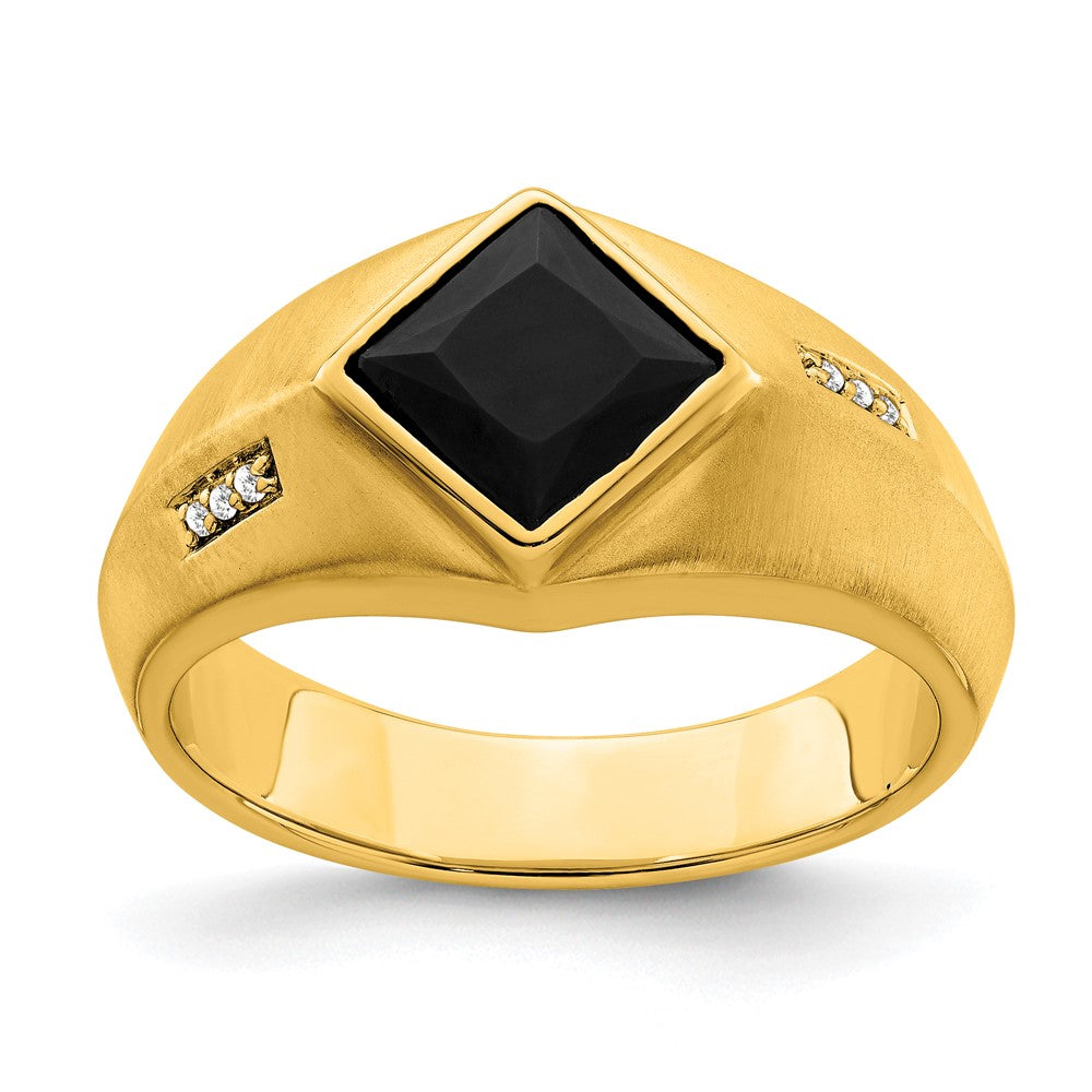 Image of ID 1 14K Yellow Gold Onyx and Real Diamond Satin Mens Ring