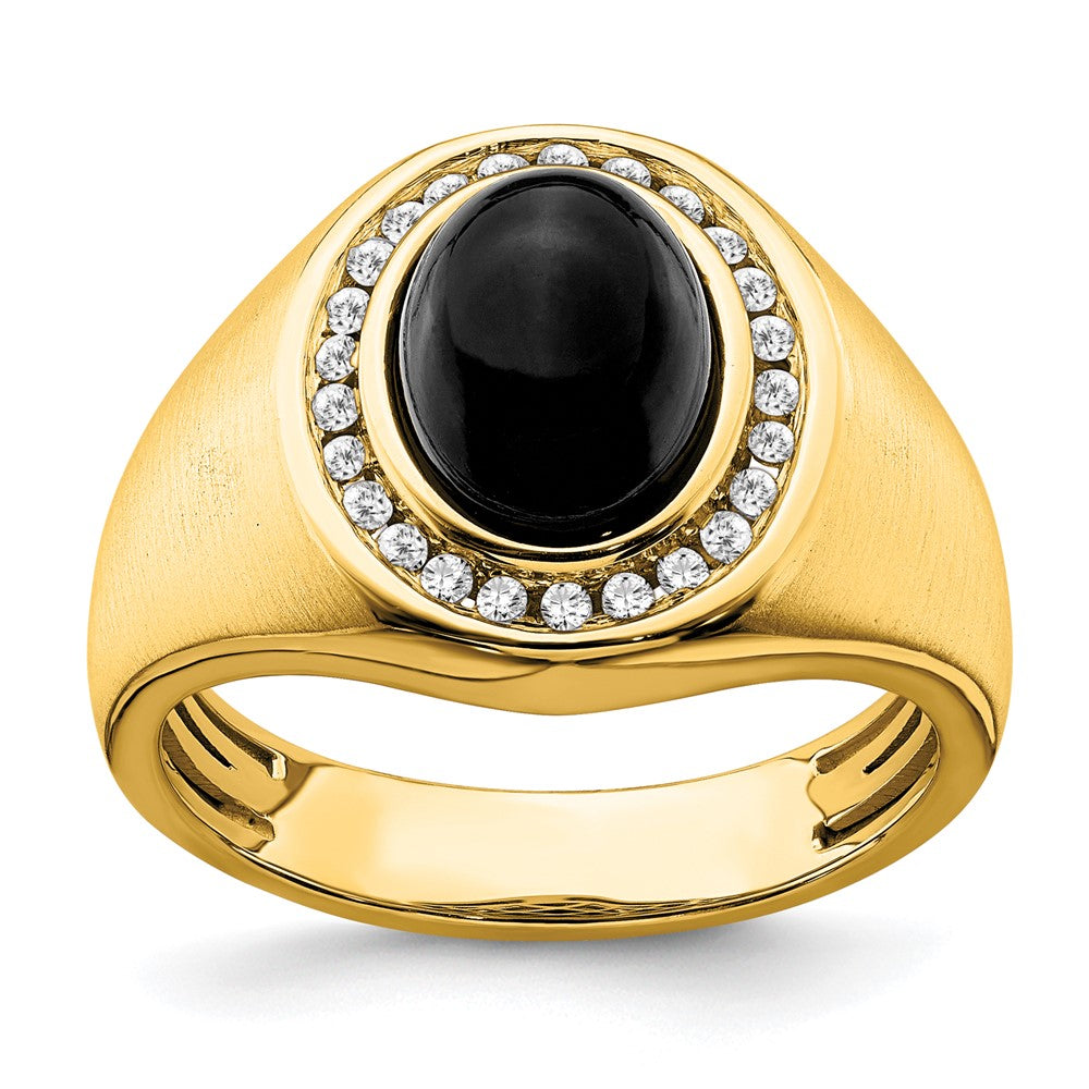 Image of ID 1 14K Yellow Gold Oval Onyx and Real Diamond Mens Ring