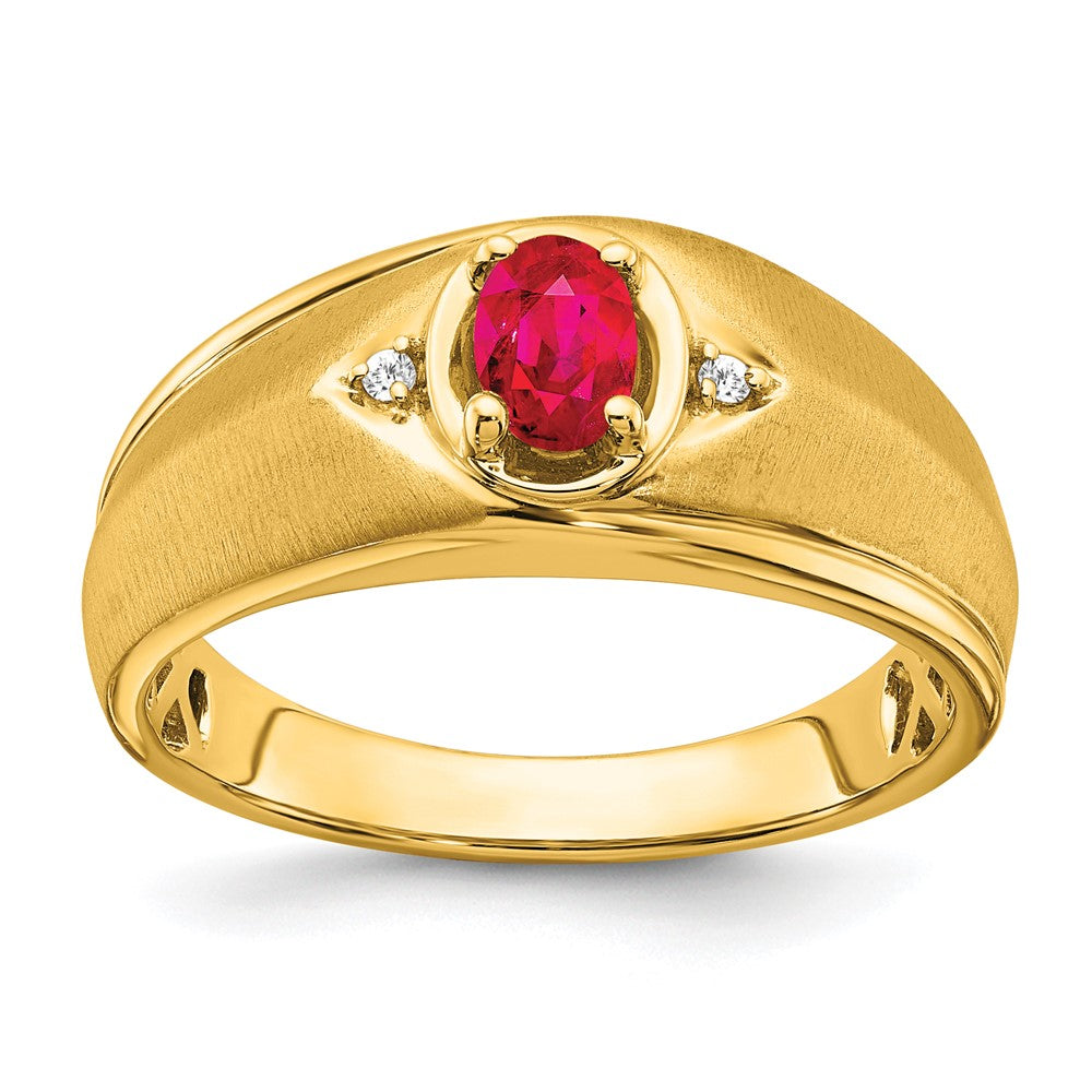 Image of ID 1 14K Yellow Gold Oval Ruby and Real Diamond Mens Ring