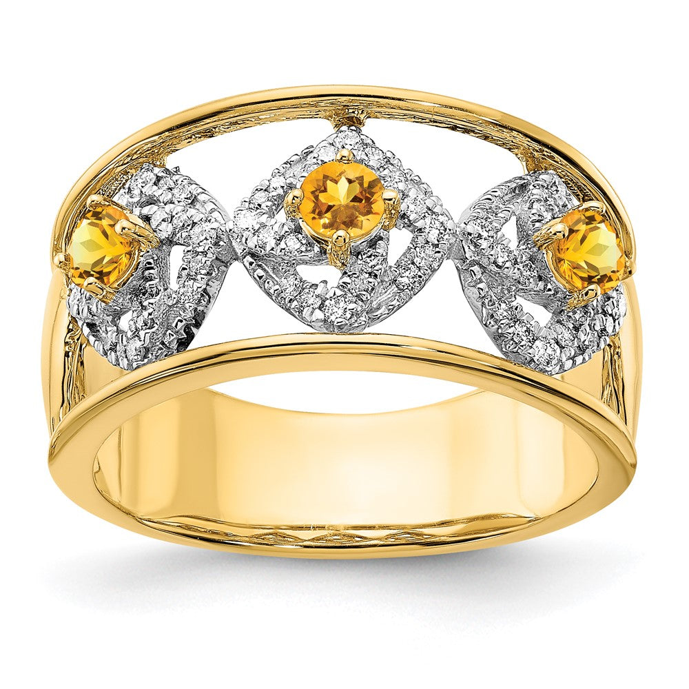 Image of ID 1 14K Yellow Gold Polished Real Diamond and Citrine Squares Ring
