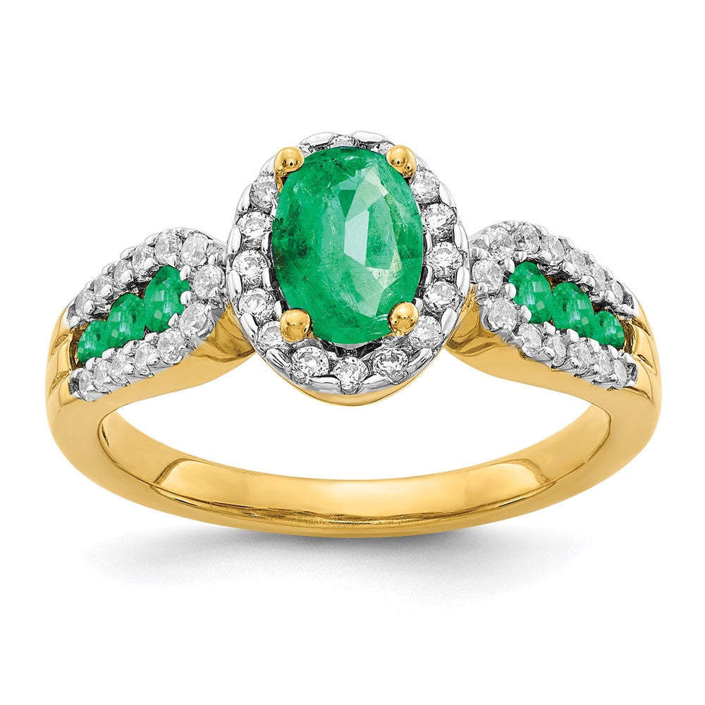 Image of ID 1 14K Yellow Gold Real Diamond and Oval Emerald Ring