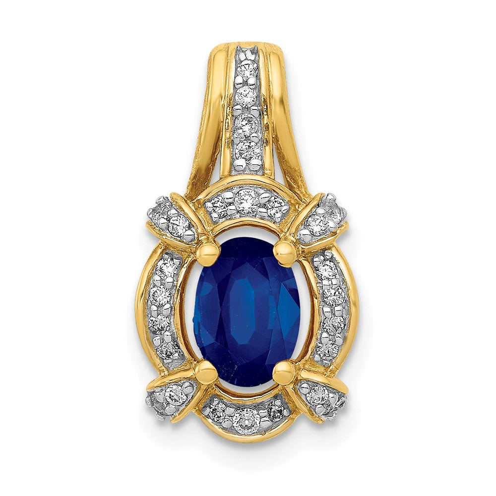 Image of ID 1 14K Yellow Gold Real Diamond and Sapphire Fancy Oval Pendant