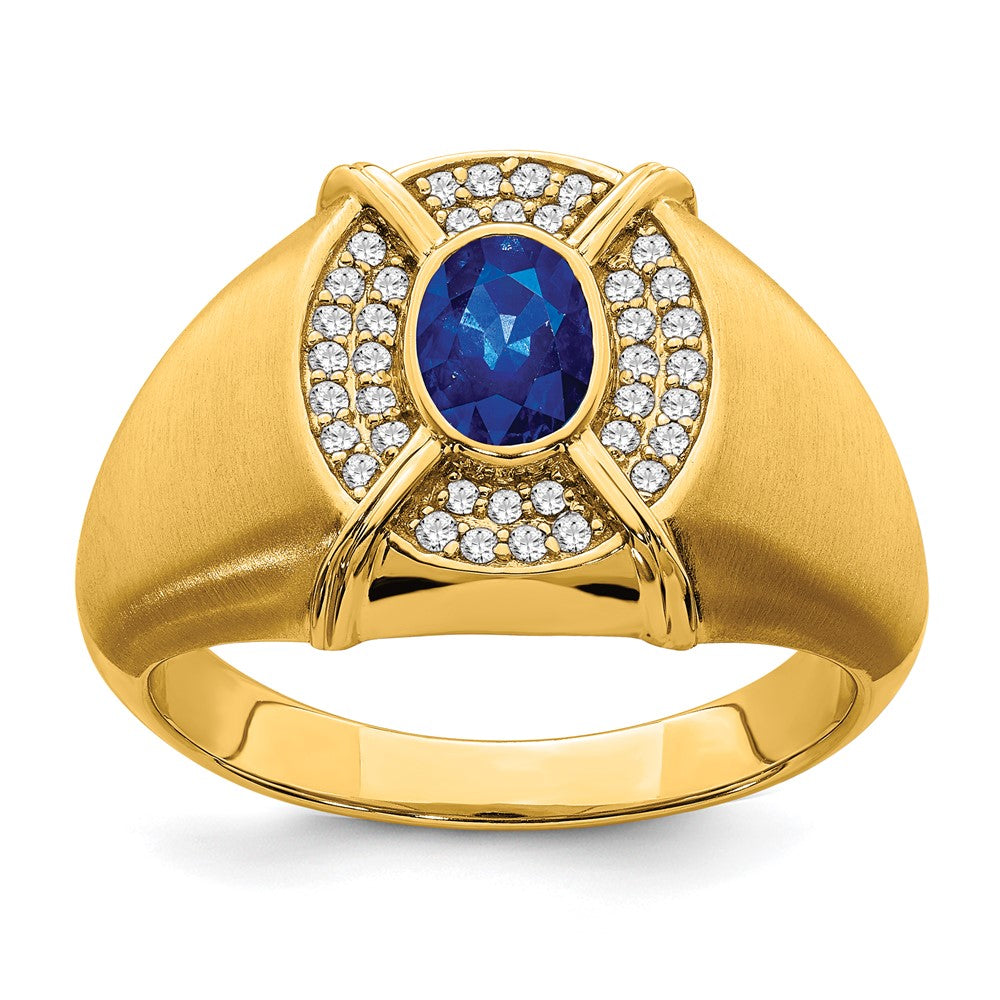 Image of ID 1 14K Yellow Gold Sapphire and Real Diamond Mens Ring