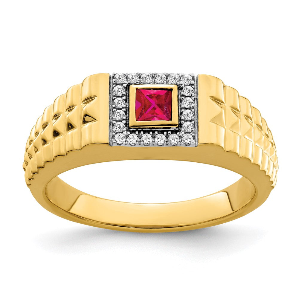Image of ID 1 14K Yellow Gold Square Ruby and Real Diamond Mens Ring