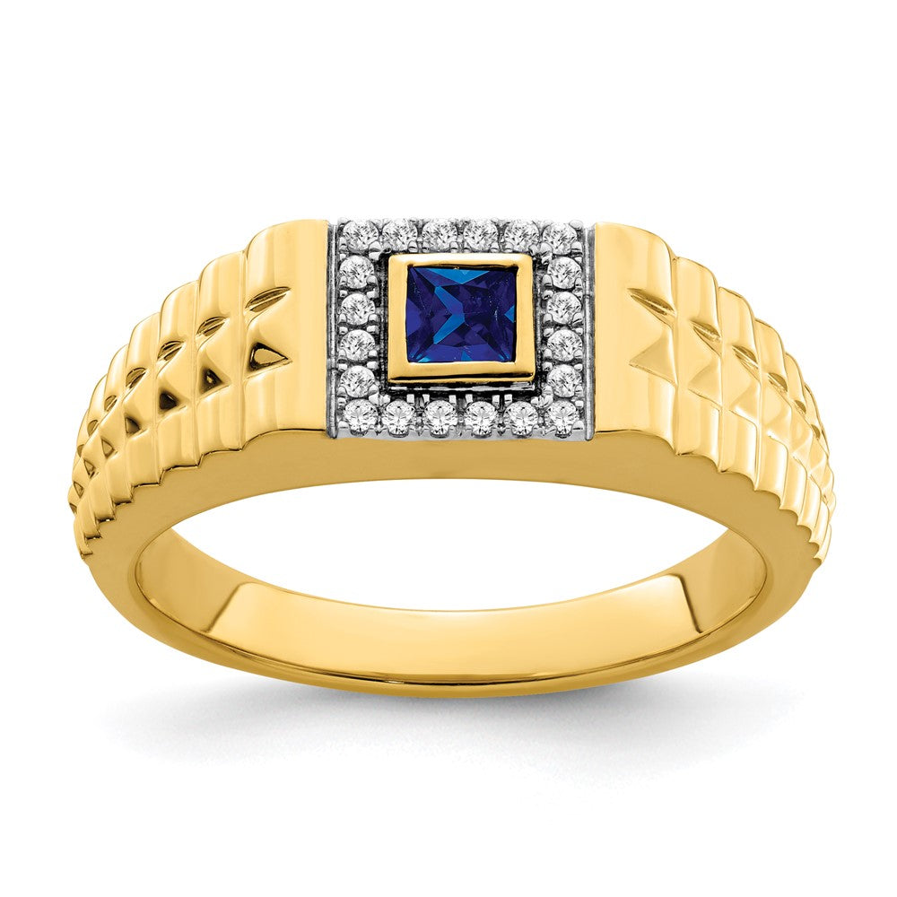 Image of ID 1 14K Yellow Gold Square Sapphire and Real Diamond Mens Ring