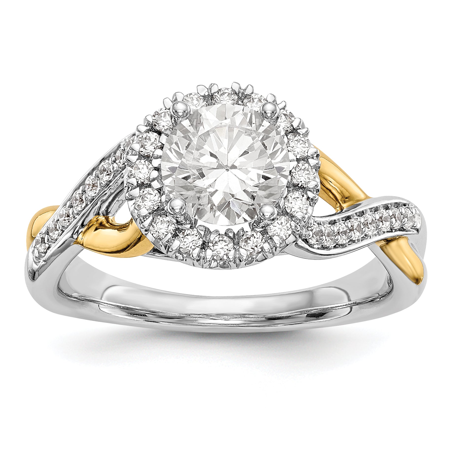 Image of ID 1 14K Yellow and White Gold Round Simulated Diamond Halo Engagement Ring