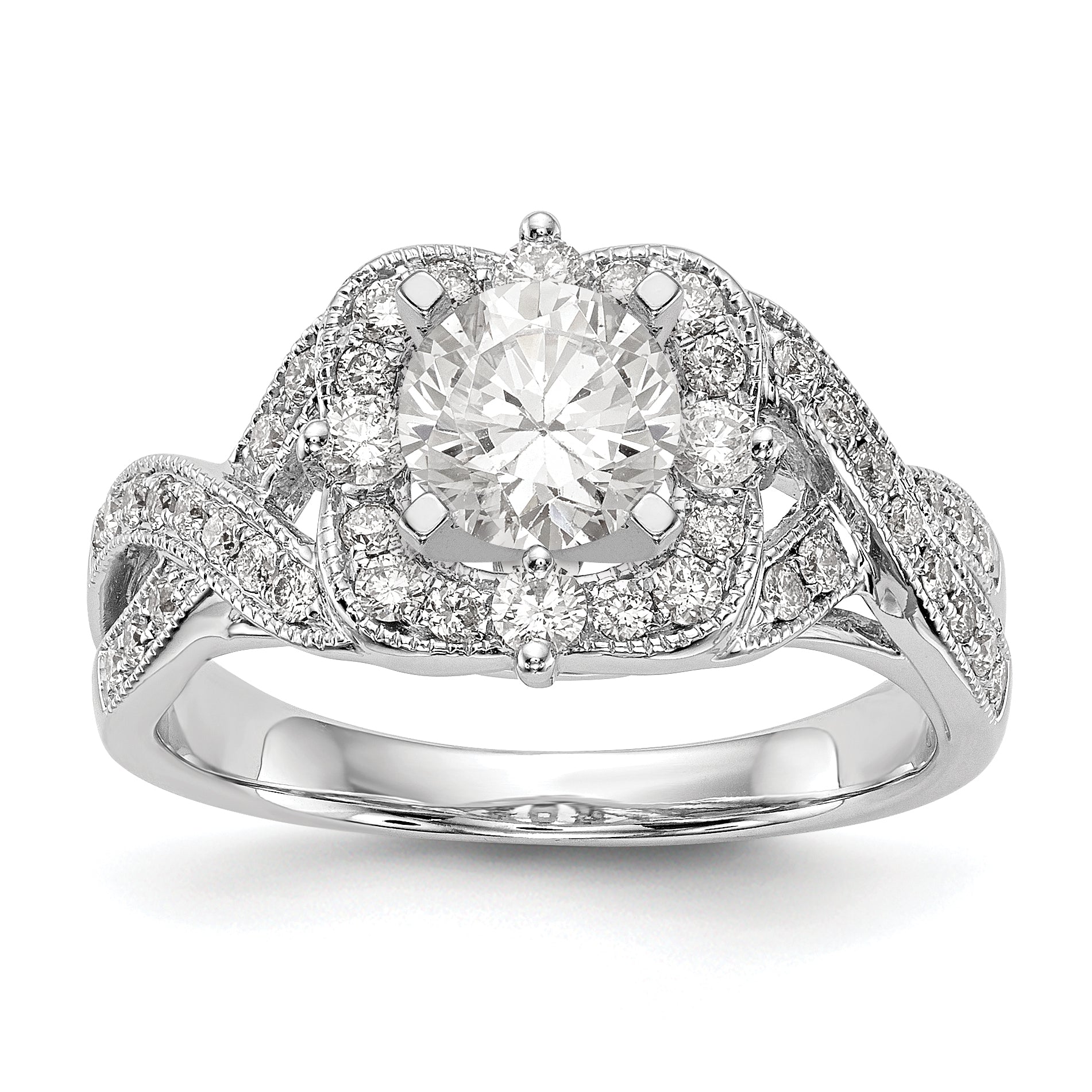 Image of ID 1 14KW Peg Set Simulated Diamond Cushion Halo Engagement Ring