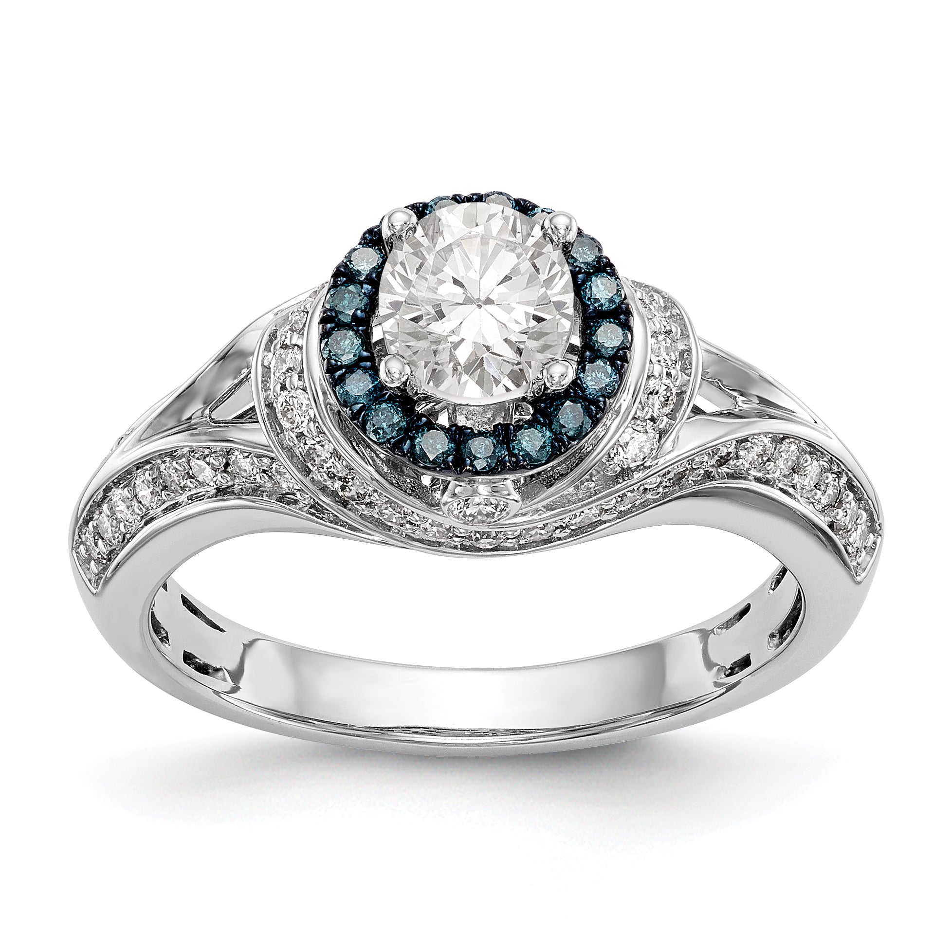 Image of ID 1 14KW Round Blue and White Simulated Diamond Halo Engagement Ring