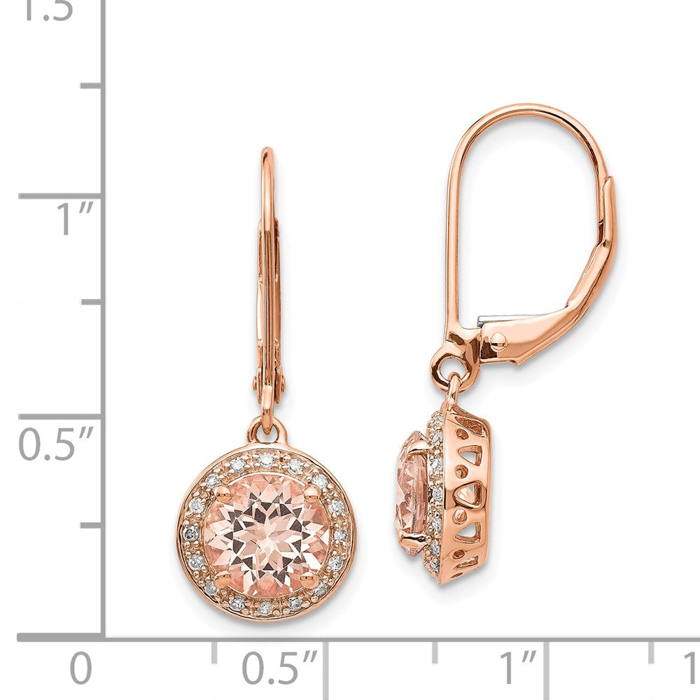 Image of ID 1 14k Rose Gold Diamond and Morganite Round Leverback Dangle Earrings