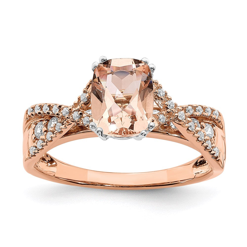 Image of ID 1 14k Rose Gold Morganite Real Diamond Engagement Ring