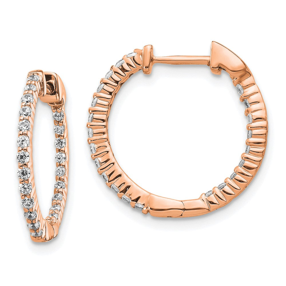 Image of ID 1 14k Rose Gold Polished Real Diamond In/Out Hinged Hoop Earrings