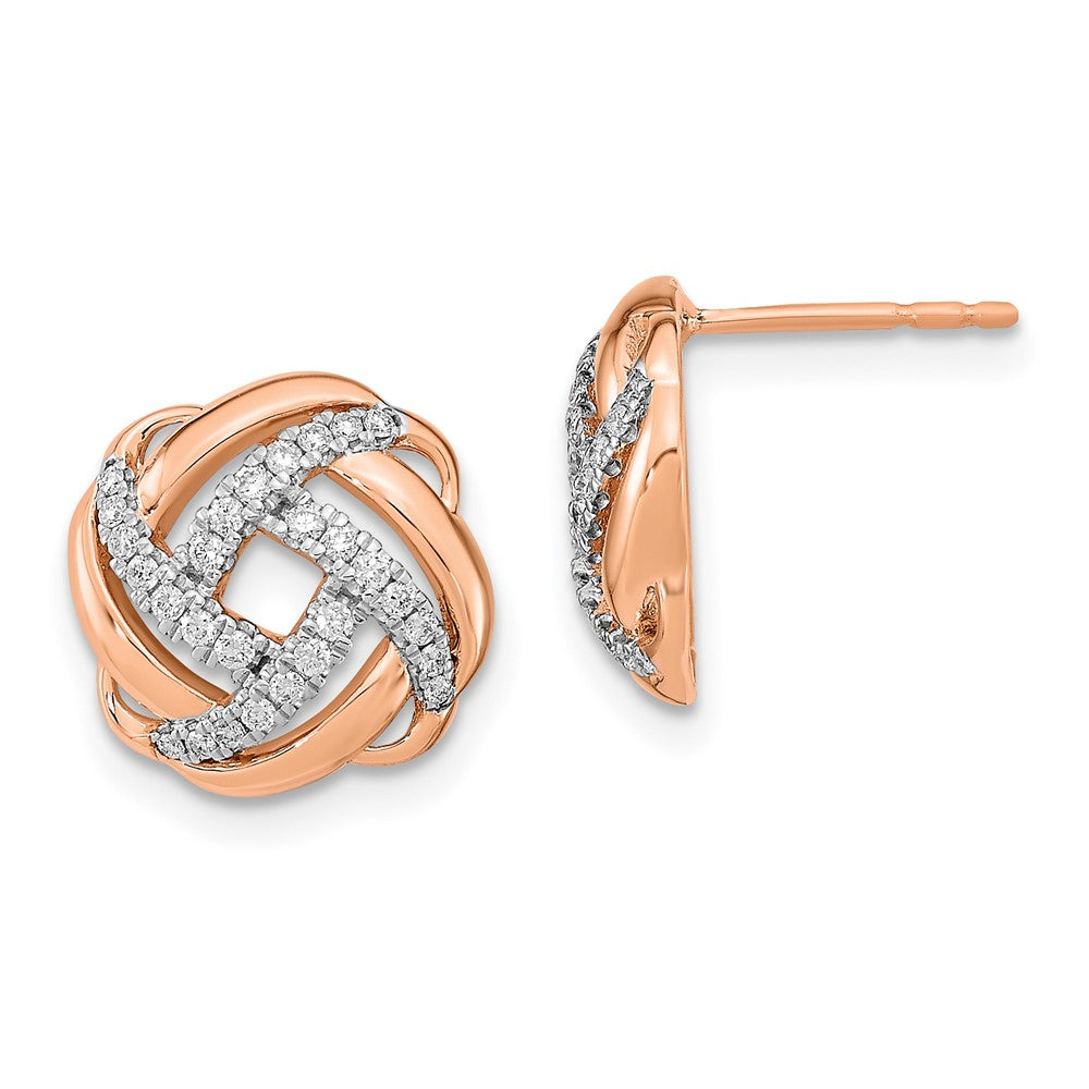 Image of ID 1 14k Rose Gold Polished Real Diamond Love Knot Post Earrings