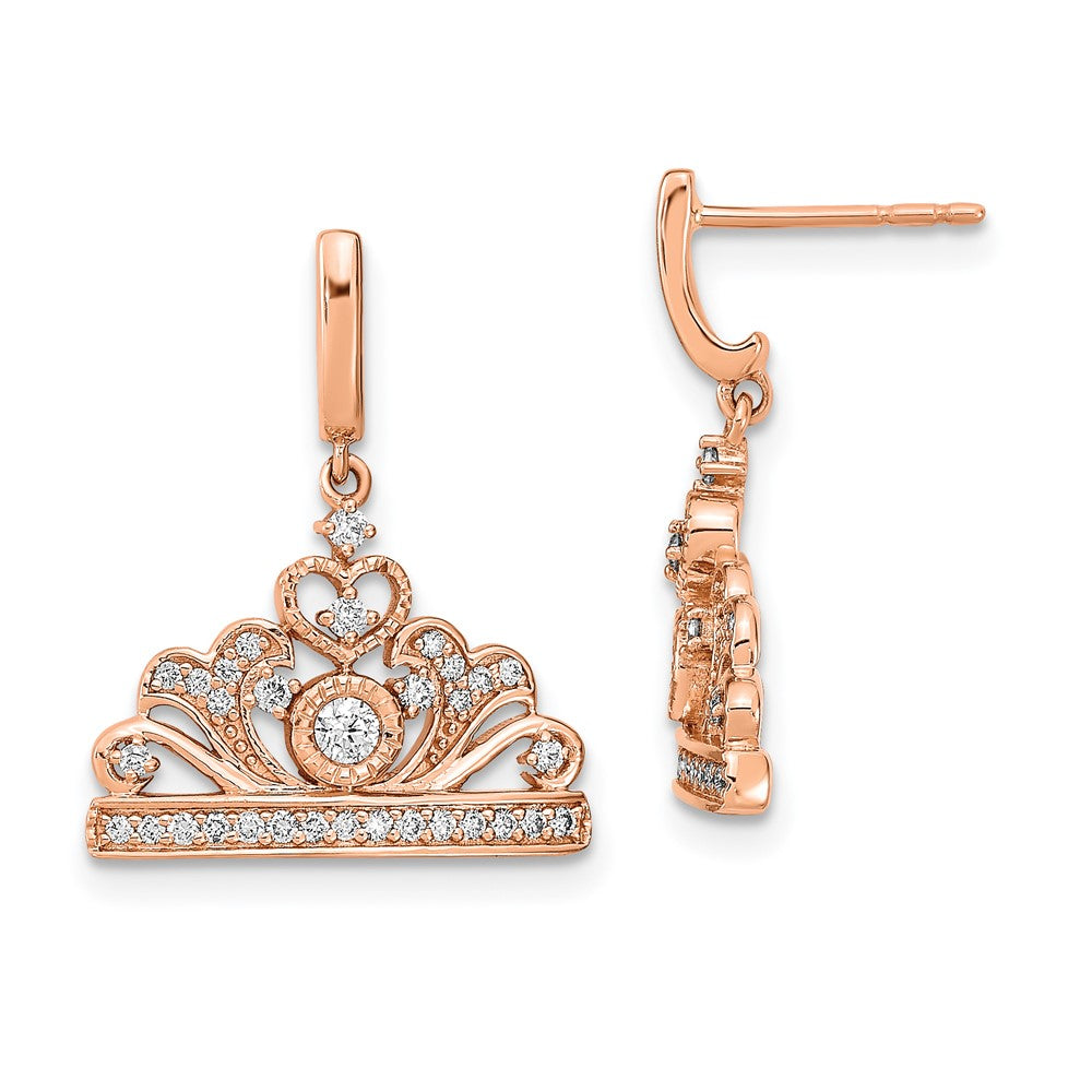 Image of ID 1 14k Rose Gold Polished Real Diamond Tiara Dangle Post Earrings