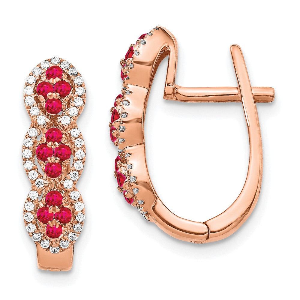 Image of ID 1 14k Rose Gold Real Diamond and Ruby Hinged Earrings