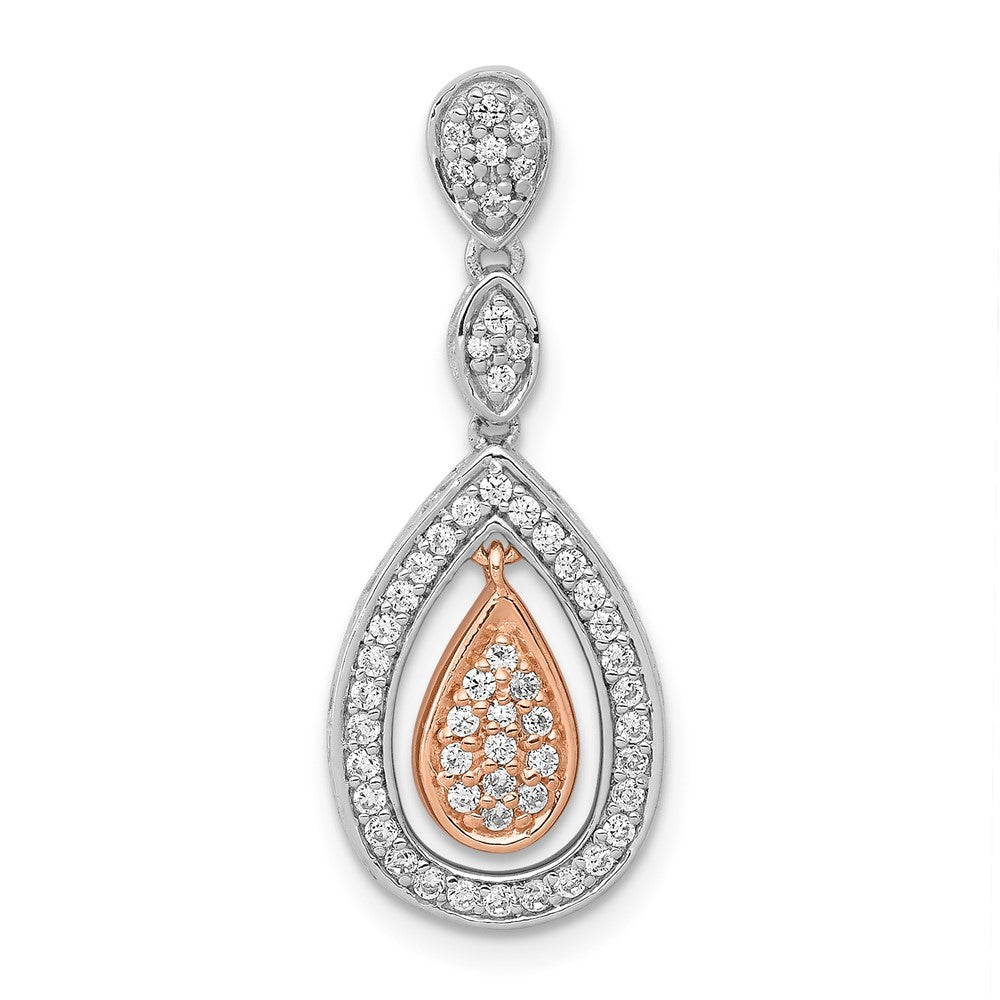 Image of ID 1 14k Rose and White Gold 1/4ct Real Diamond Double Teardrop Chain Slide