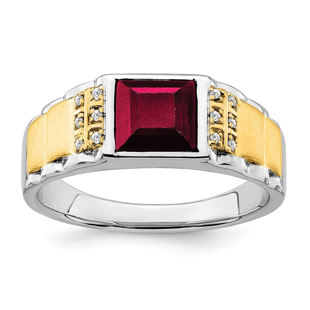 Image of ID 1 14k Two-Tone Gold Created Ruby and Real Diamond Mens Ring
