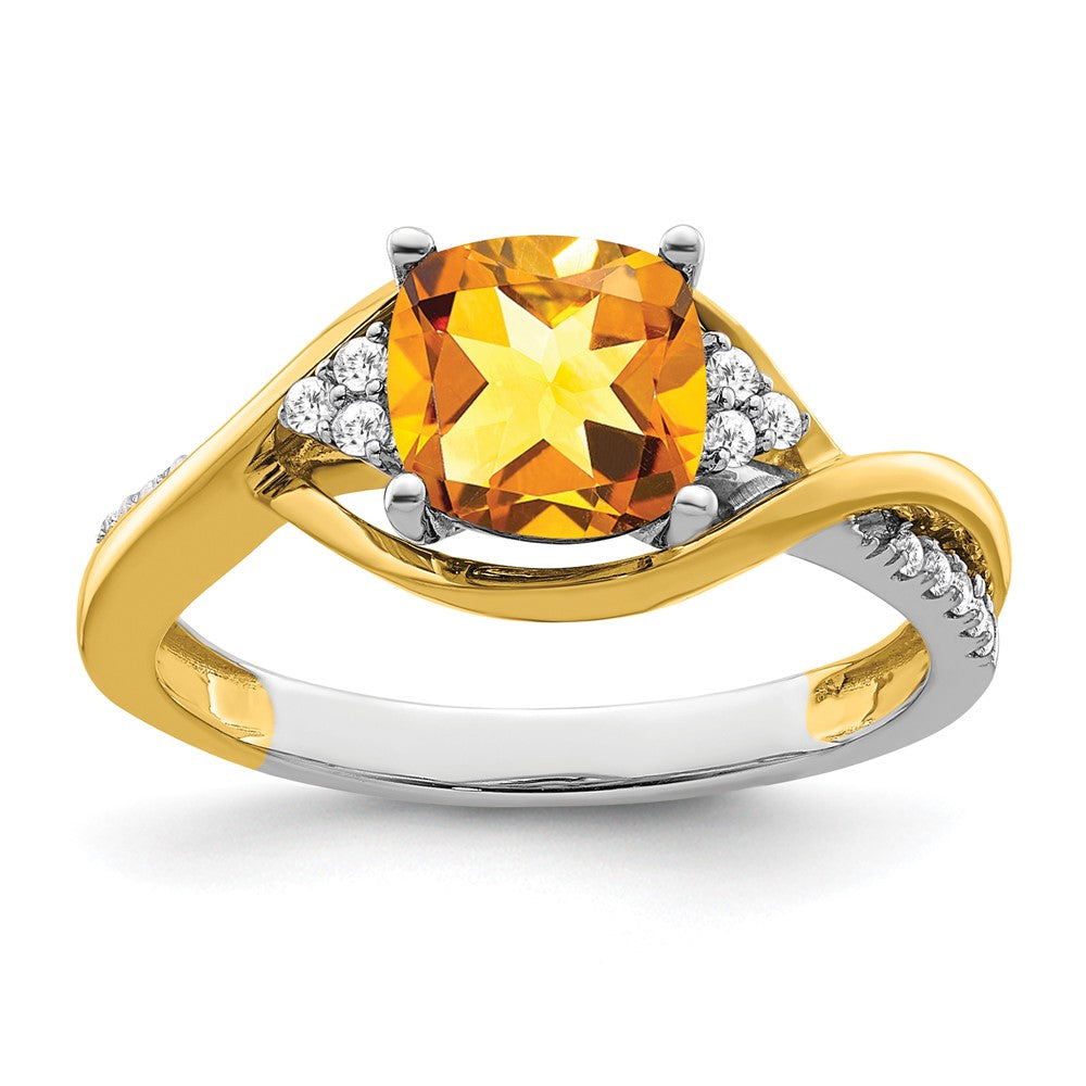 Image of ID 1 14k Two-Tone Gold Cushion Citrine and Real Diamond Ring