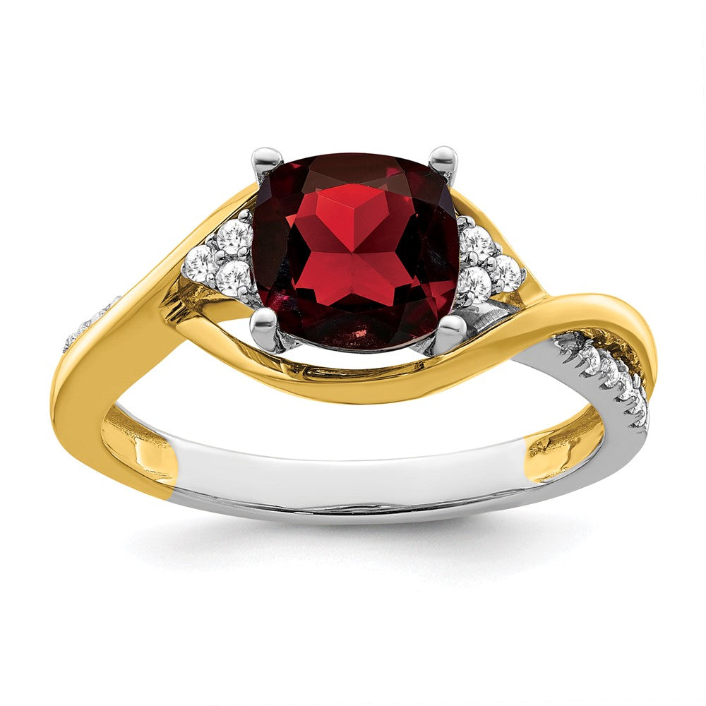 Image of ID 1 14k Two-Tone Gold Cushion Garnet and Real Diamond Ring