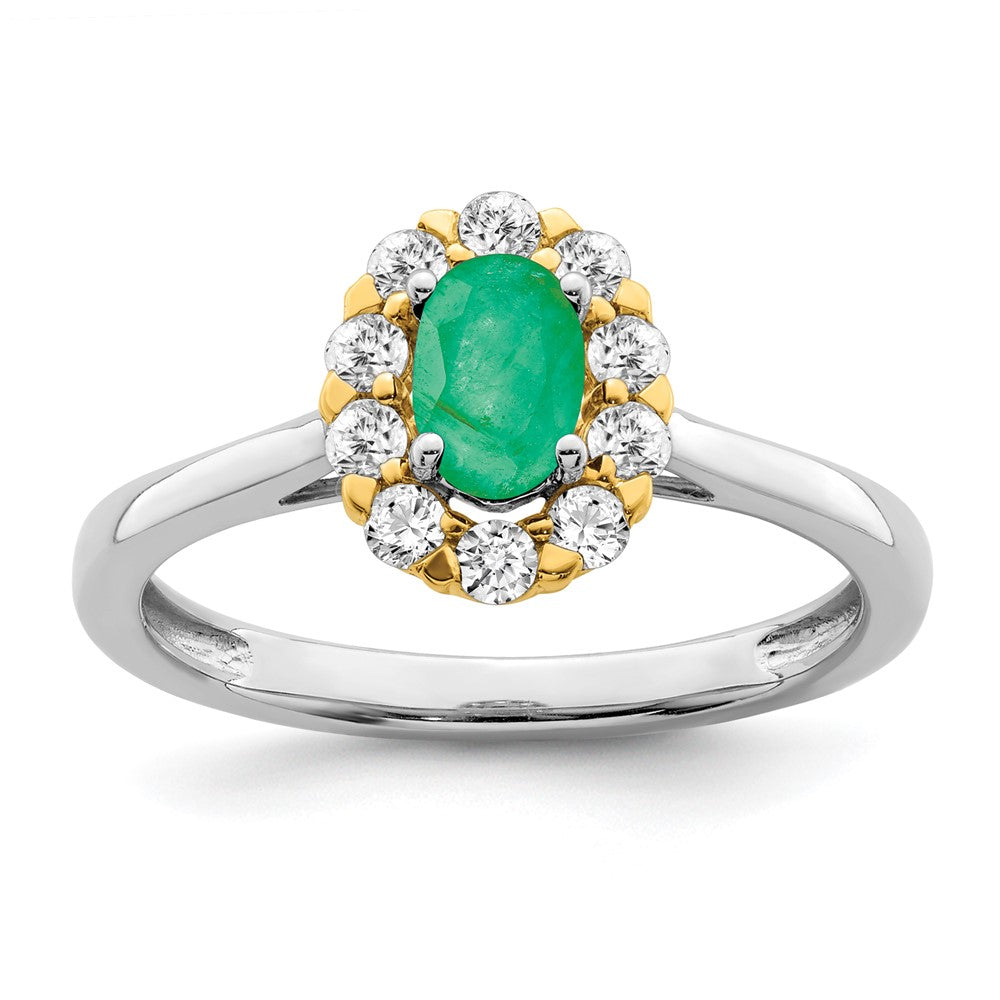 Image of ID 1 14k Two-Tone Gold Emerald and Real Diamond Halo Ring