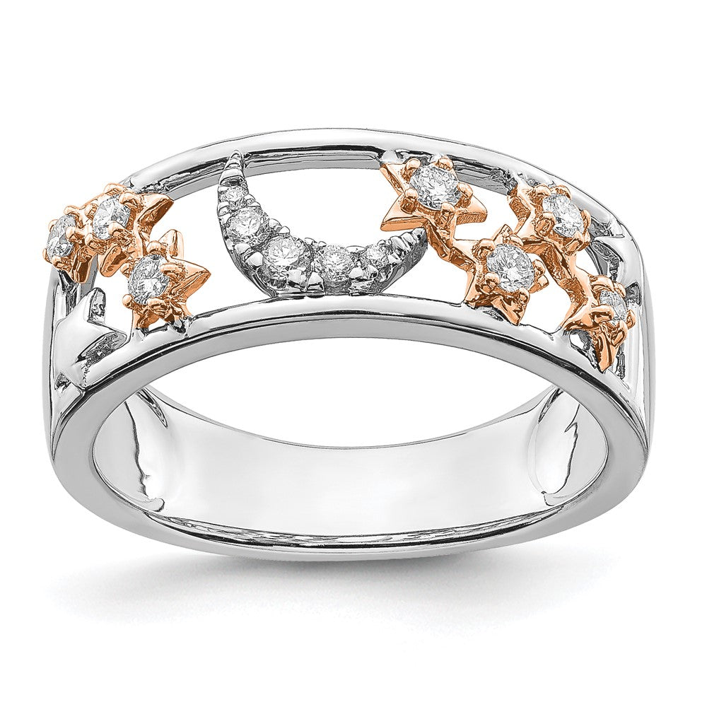 Image of ID 1 14k Two-Tone Gold Moon and Stars Real Diamond Band