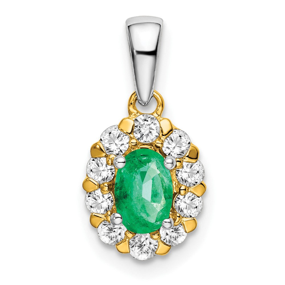 Image of ID 1 14k Two-Tone Gold Oval Emerald and Real Diamond Halo Pendant