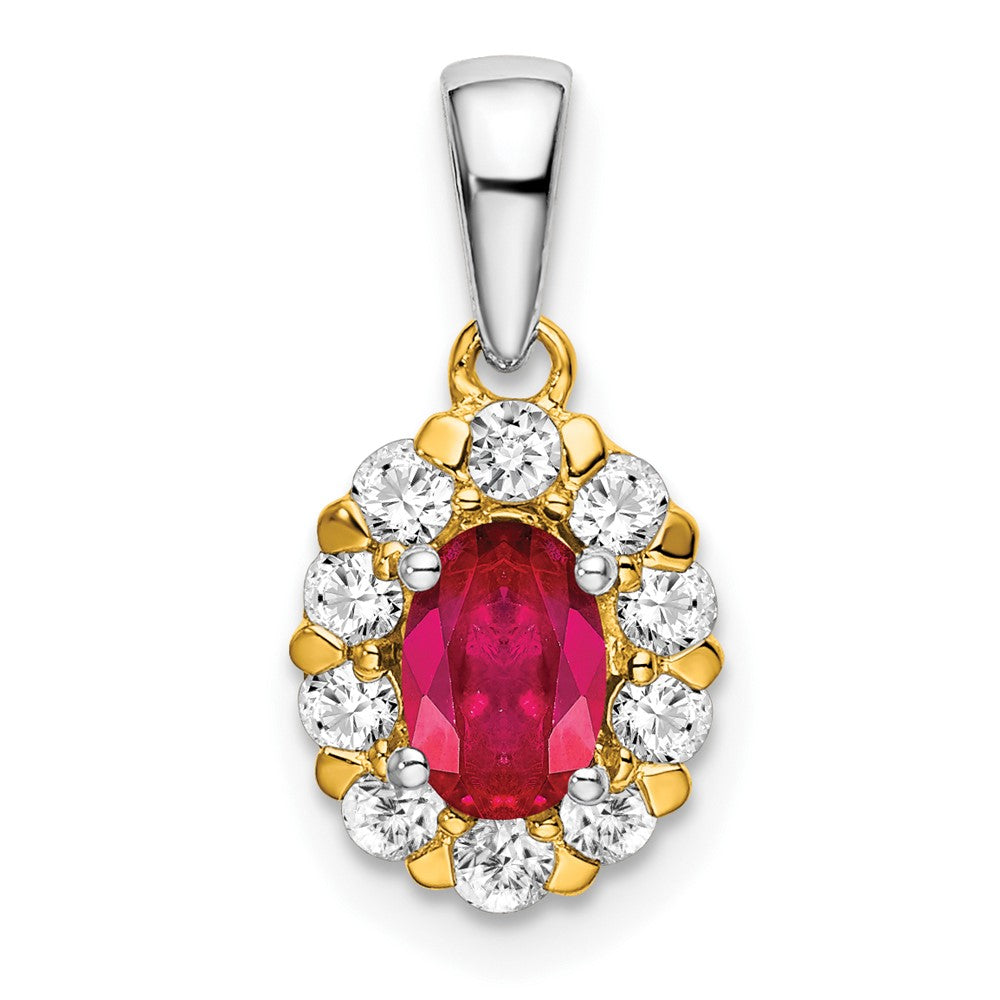Image of ID 1 14k Two-Tone Gold Oval Ruby and Real Diamond Halo Pendant