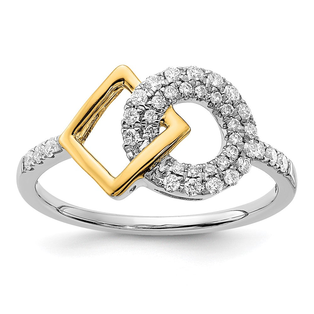 Image of ID 1 14k Two-Tone Gold Polished Real Diamond Circle and Square Ring
