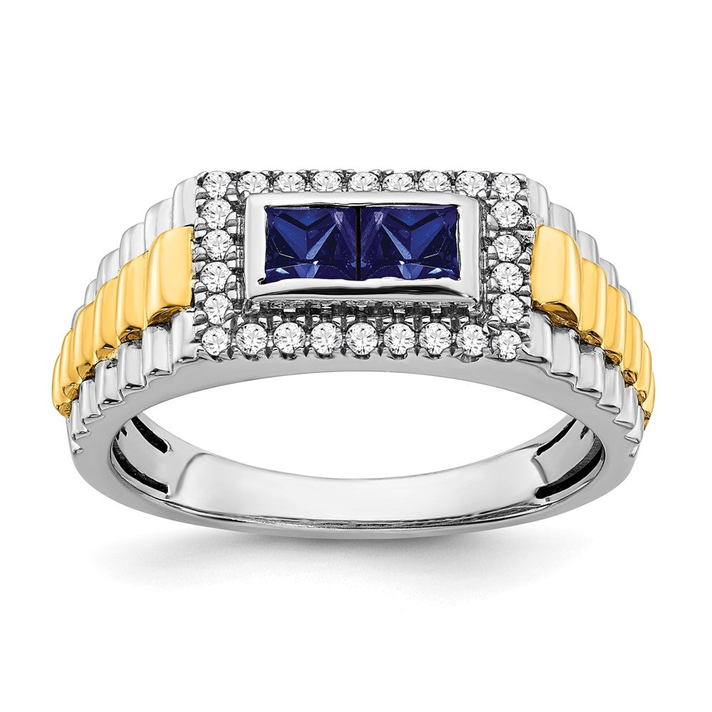 Image of ID 1 14k Two-Tone Gold Sapphire and Real Diamond Mens Ring
