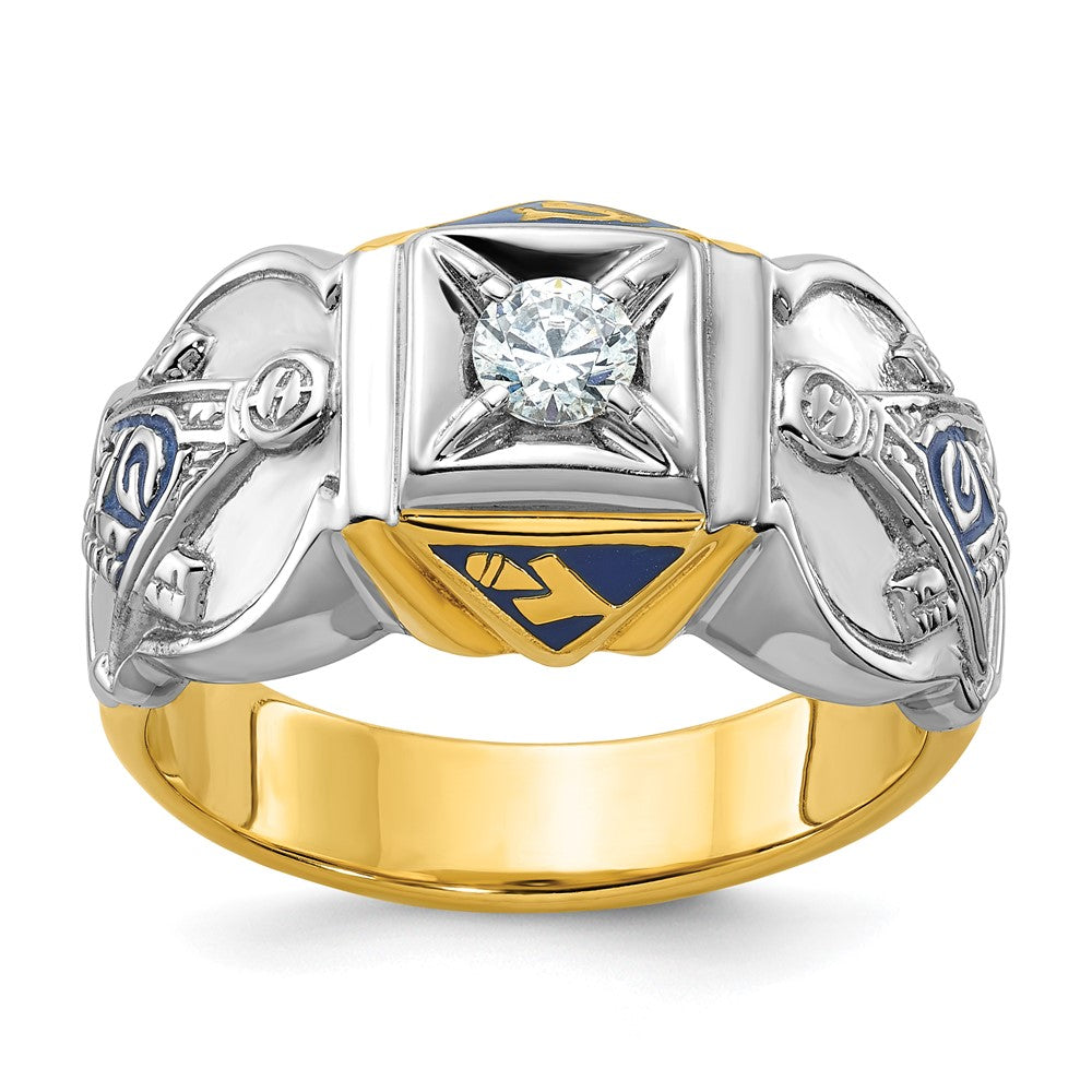 Image of ID 1 14k Two-tone Gold Men's Polished and Textured with Blue Enamel and Diamond Blue Lodge Master Masonic Ring