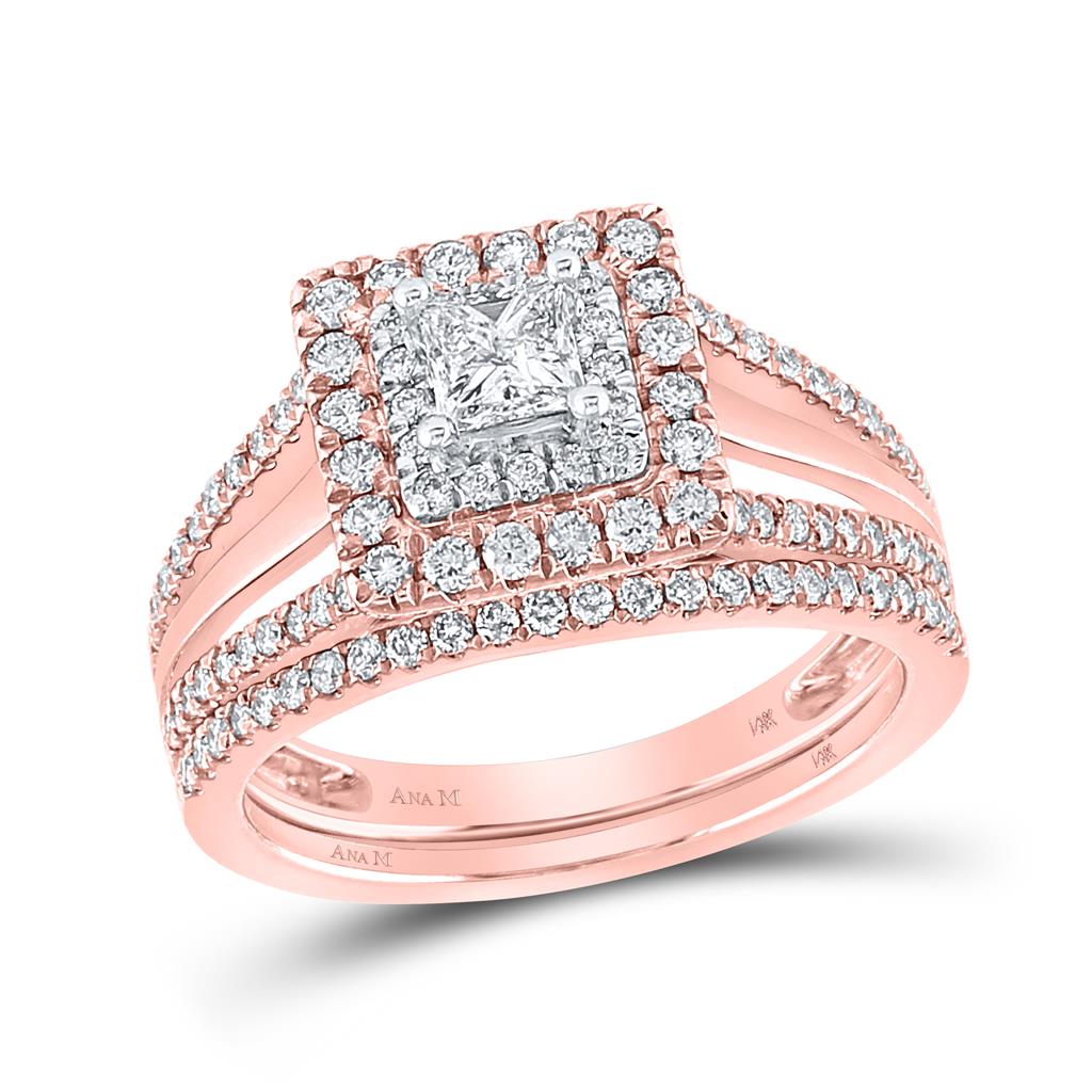 Image of ID 1 14k Two-tone Gold Princess Diamond Bridal Wedding Ring Set 1 Cttw (Certified)