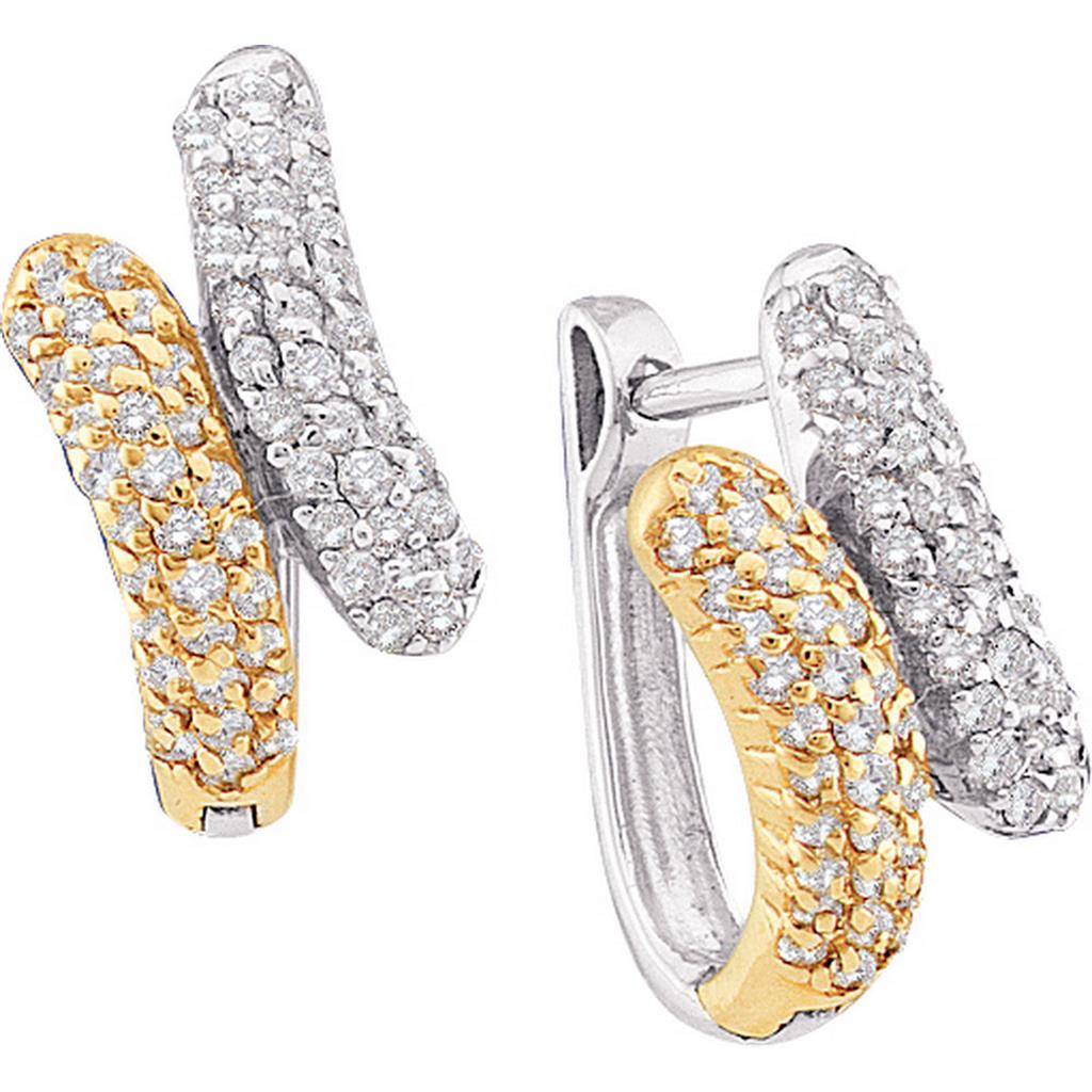 Image of ID 1 14k Two-tone Gold Round Diamond Bypass Huggie Earrings 1/2 Cttw