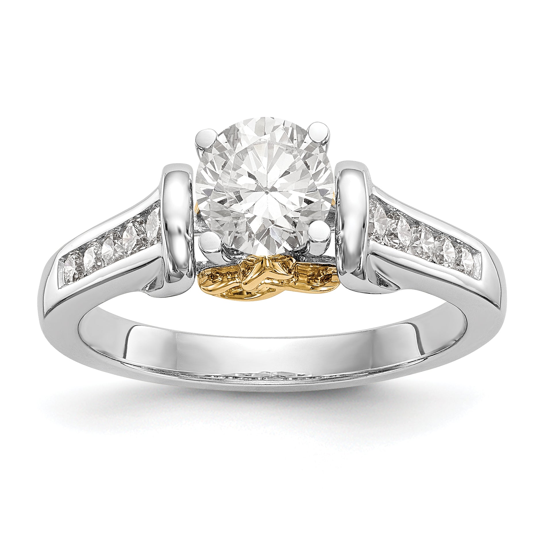 Image of ID 1 14k Two tone Peg Set Diamond Celtic CZ Engagement Ring