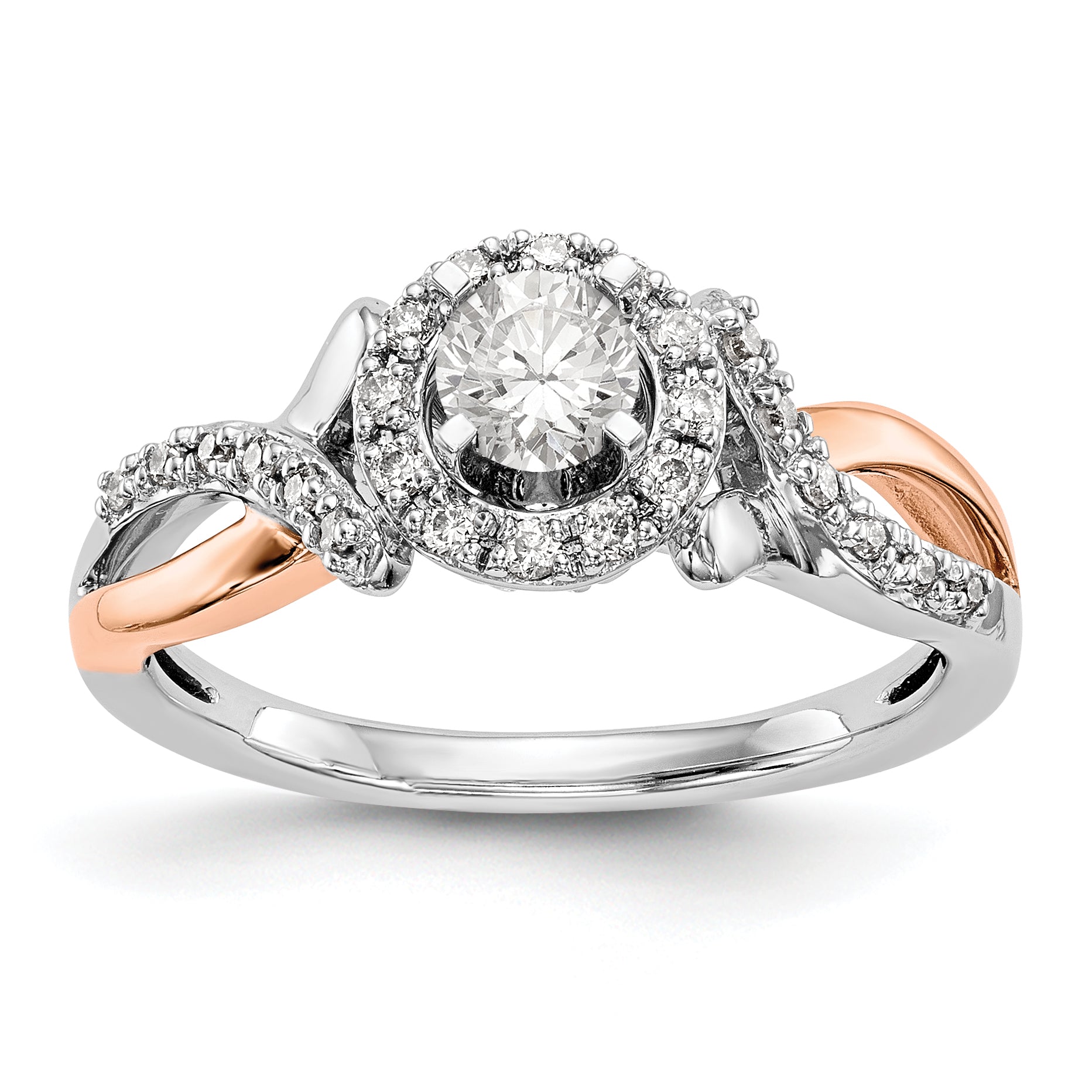 Image of ID 1 14k Two tone Peg Set Simulated Diamond Halo Engagement Ring